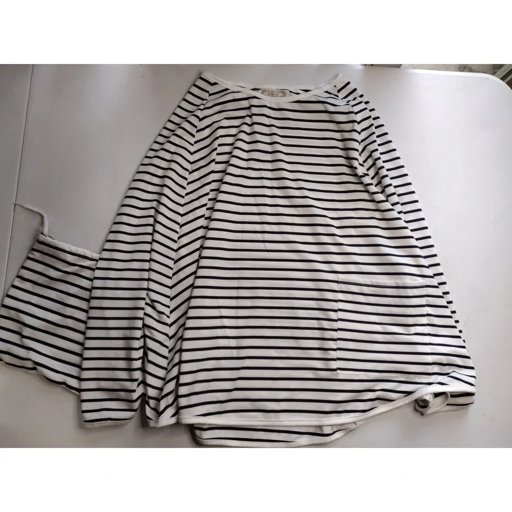 Kefee Kol Nursing Cover Breastfeeding Poncho Striped Black White with Pouch